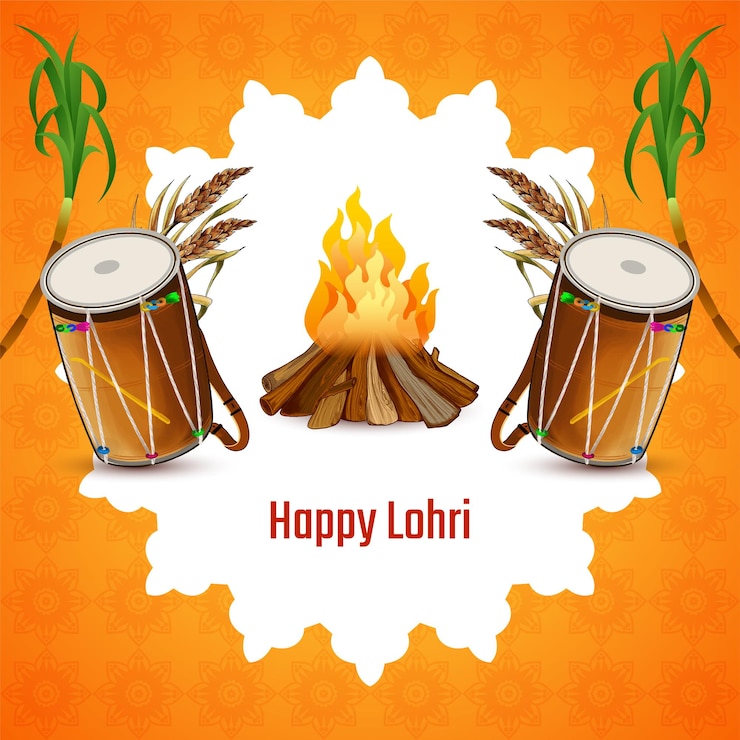 Vettore gratuito happy lohri indian punjabi festival celebrazione felicità carta