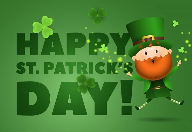 Happy St Patricks Day lettering con salto Leprechaun