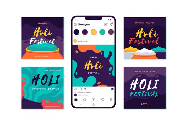 Holi festival instagram post collection
