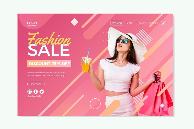 Vettore gratuito home page con tema di vendita di moda