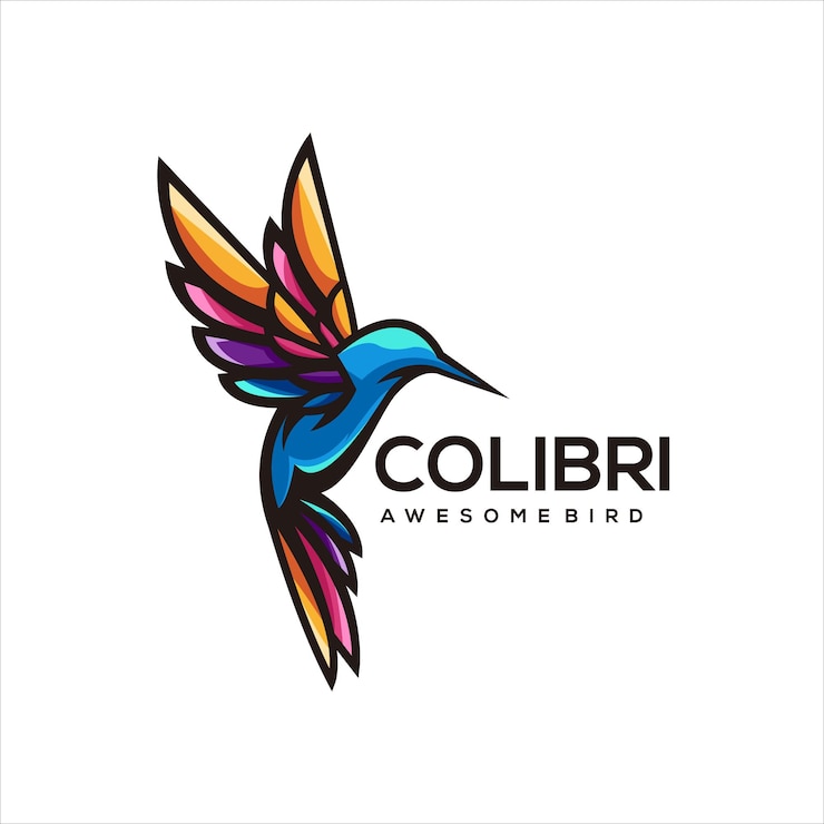 Vettore gratuito humming bird uccello illustrazione colorata logo design