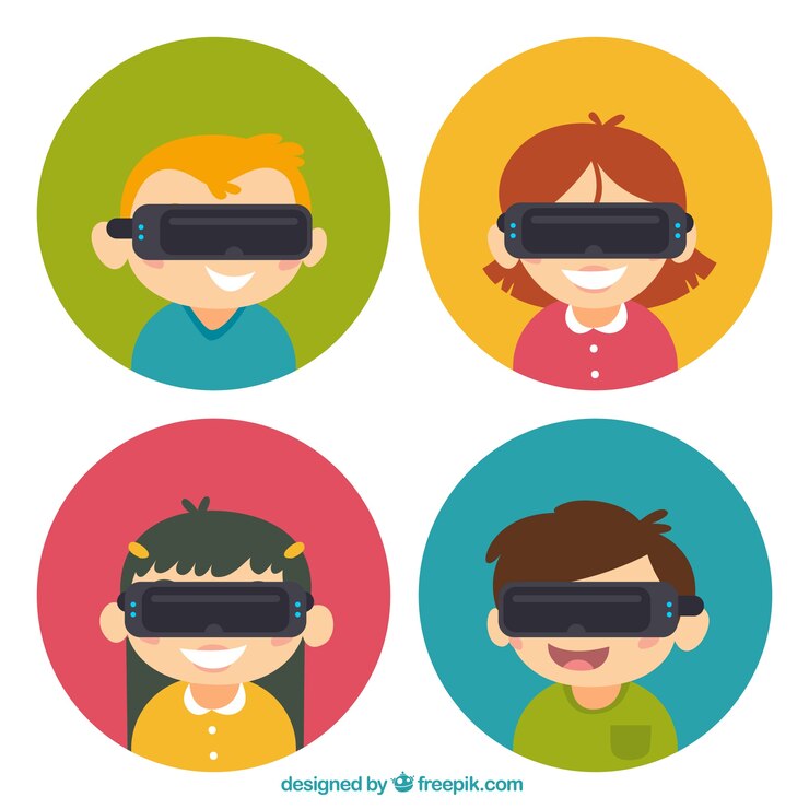 Vettore gratuito i bambini insieme con gli occhiali di realtà virtuale