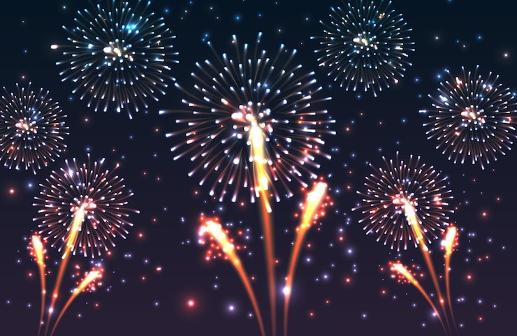 Vettore gratuito i fuochi d'artificio colorati di notte