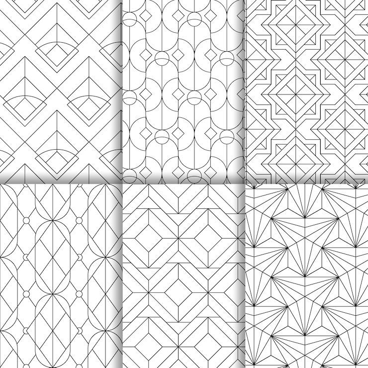 Vettore gratuito i modelli senza cuciture geometrici neri hanno messo su un fondo bianco