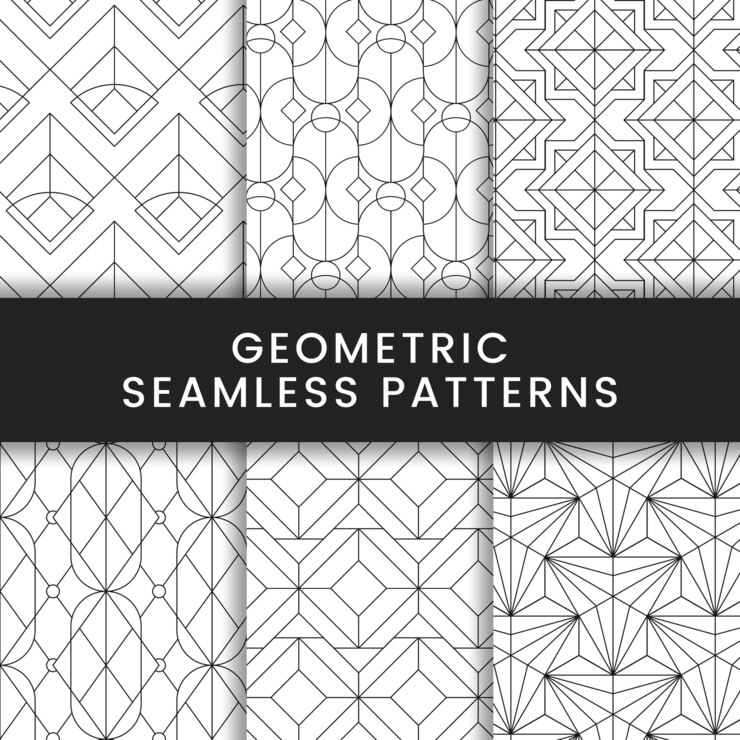 Vettore gratuito i modelli senza cuciture geometrici neri hanno messo su un fondo bianco