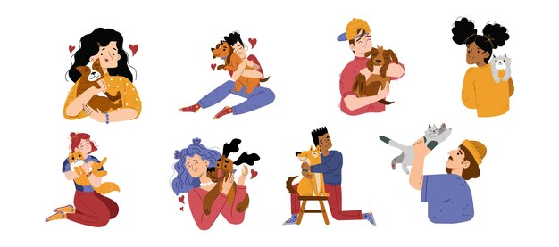 I proprietari di animali domestici abbracciano cani e gatti