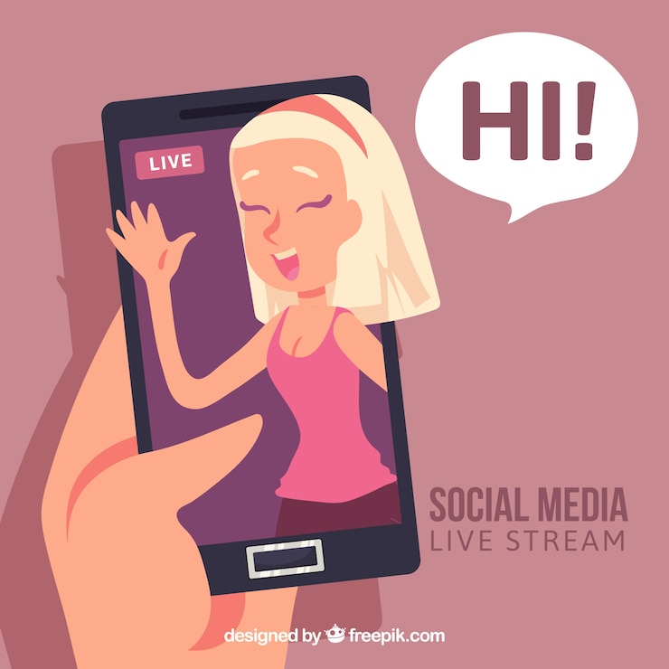 Vettore gratuito i social media live streaming con design piatto