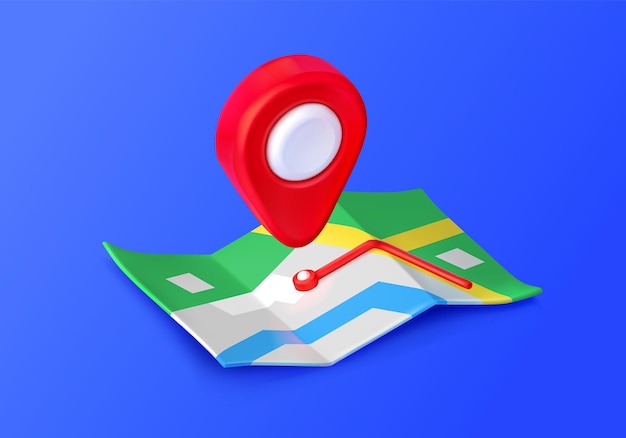 Icona della mappa 3d con tag di posizione pin rosso