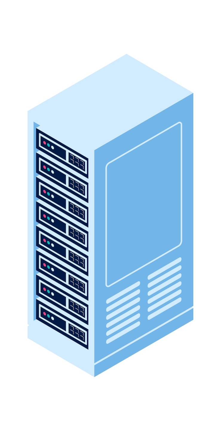 Vettore gratuito icona di vettore isometrico isolato rack server, attrezzature per il cloud computing e archiviazione di informazioni