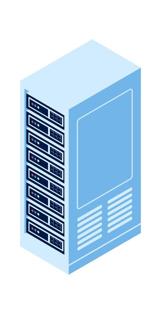 Icona di vettore isometrico isolato rack server, attrezzature per il cloud computing e archiviazione di informazioni