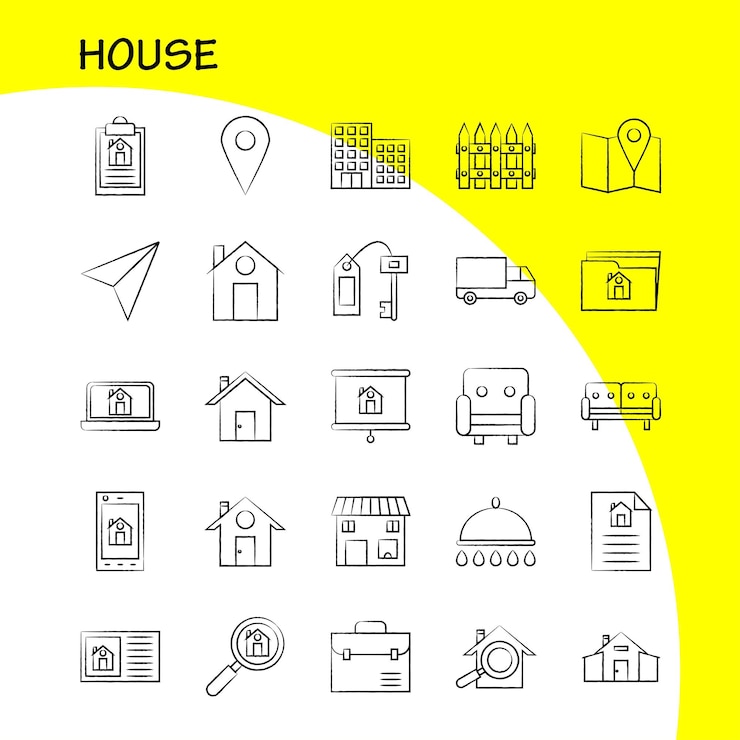 Vettore gratuito icona disegnata a mano della casa per la stampa web e il kit uxui mobile come l'aereo di carta l'aereo di carta startup house la lente d'ingrandimento pittogramma pack vector