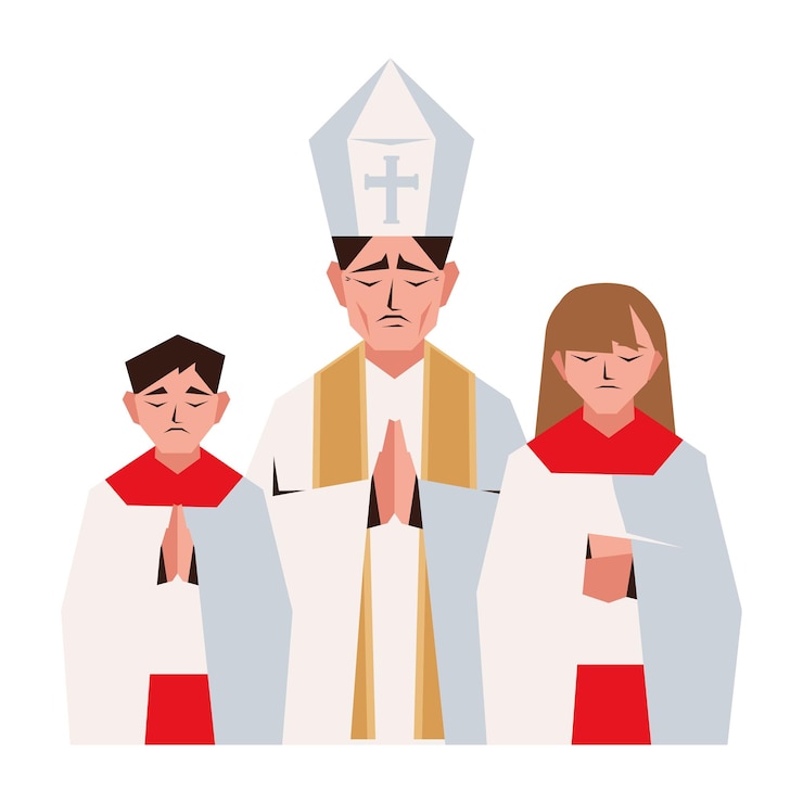 Vettore gratuito icona isolata di preghiera cattolica dei personaggi