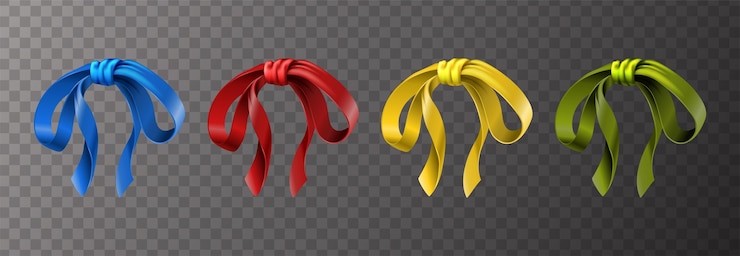 Vettore gratuito icona realistica collezione di fiocchi colorati in blu rosso giallo e verde