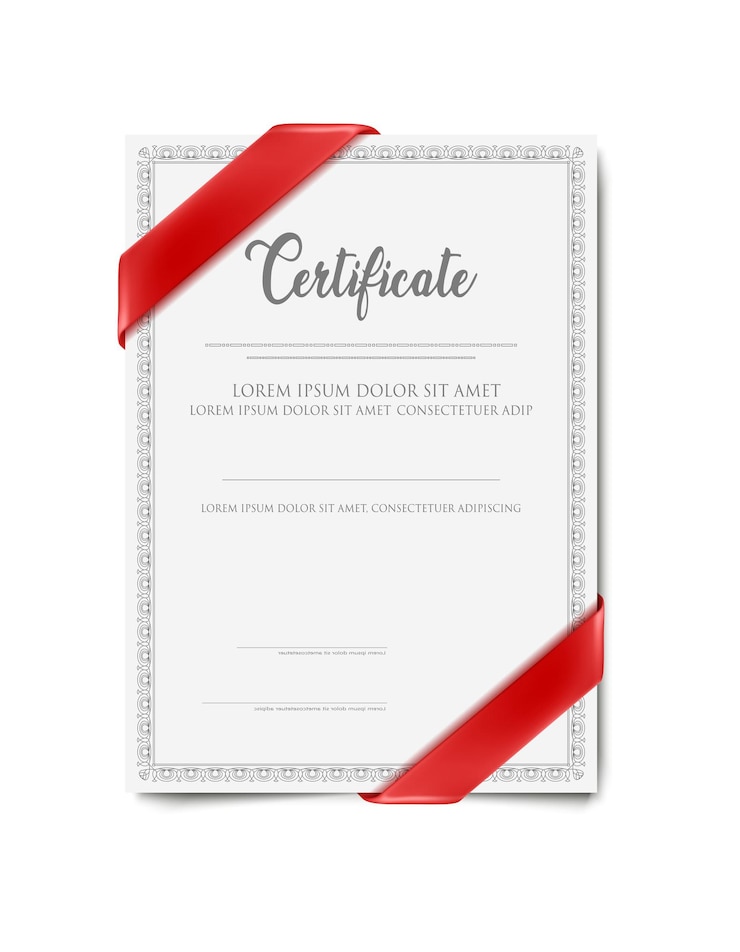 Vettore gratuito icona realistica modello di certificato con nastro rosso isolato su sfondo bianco