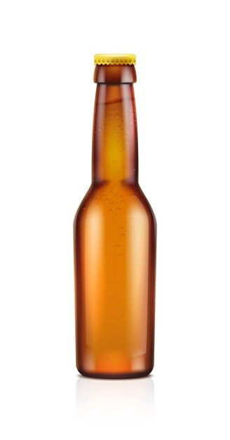 Icona vettore realistico Bottiglia di birra marrone trasparente isolata su sfondo bianco