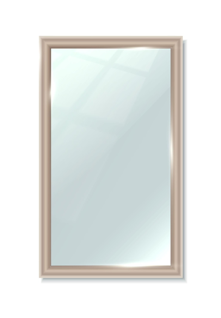 Vettore gratuito icona vettore realistico specchio grande rettangolare verticale superficie di riflessione nel telaio mobili di design per interni