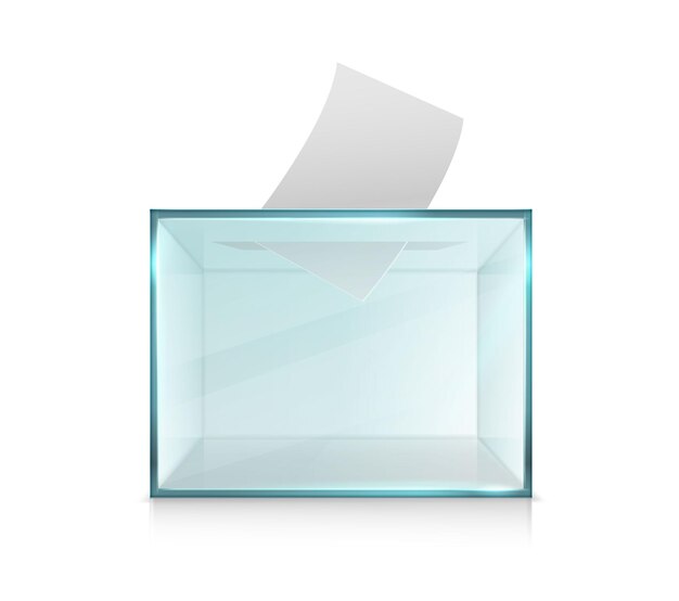 icona vettore realistico. Urna elettorale in vetro. Concetto di elezione. Isolato su sfondo bianco.
