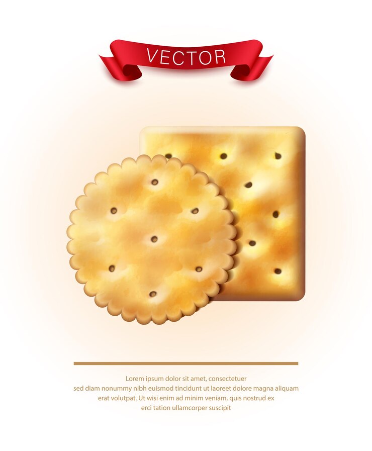 Vettore gratuito icona vettoriale cracker rotondo e quadrato realistico per l'emblema del marchio e l'imballaggio