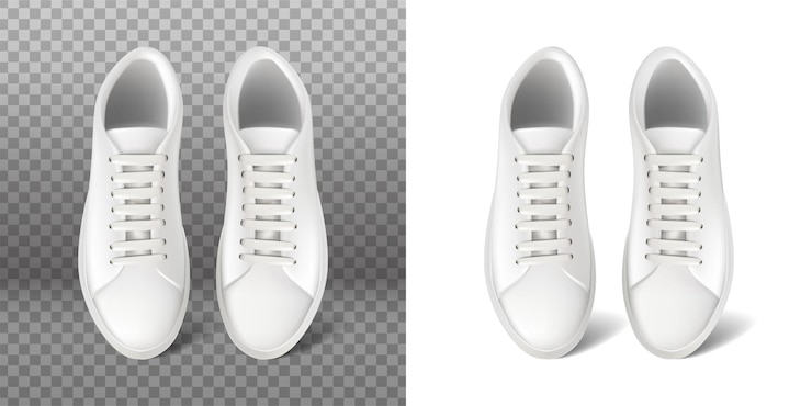 Vettore gratuito icona vettoriale realistica sneakers da corsa bianche con pizzo scarpe sportive isolate su bianco e trasparenti