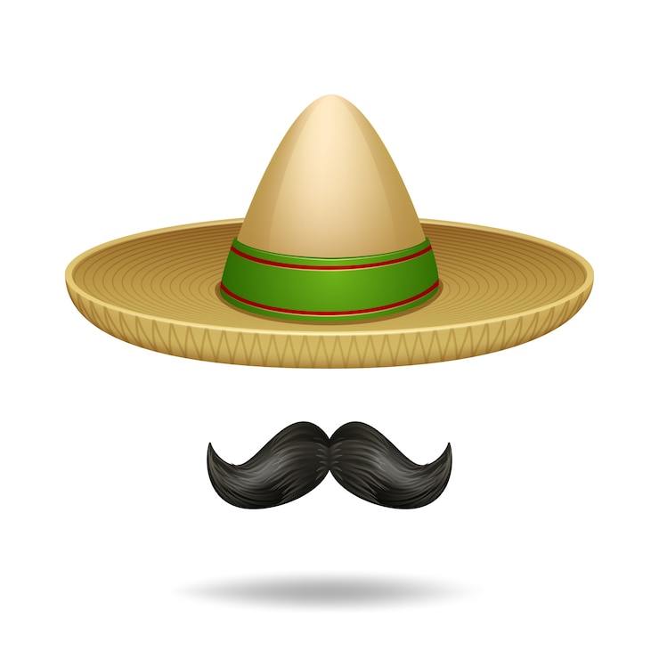 Vettore gratuito icone decorative di simboli messicani dei baffi e del sombrero messi