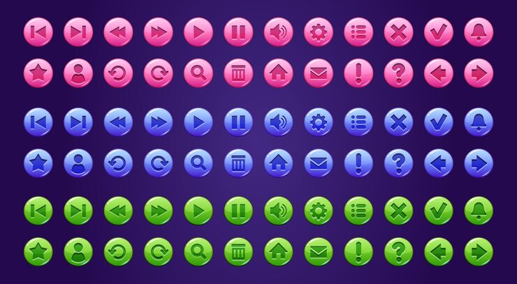 Vettore gratuito icone dei pulsanti del cerchio di colore per il sito web o il gioco