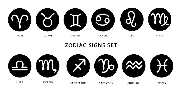 Vettore gratuito icone dei segni zodiacali simboli per l'oroscopo del calendario astrologico elemento di disegno vettoriale