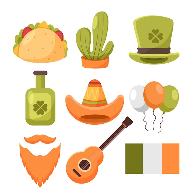 Icone del Messico vacanze di carnevale simboli del festival del partito e elementi di design di viaggio Illustrazione vettoriale