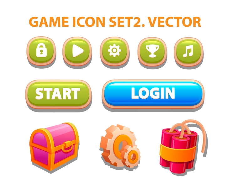 Vettore gratuito icone delle risorse per i giochi e la ricchezza del petto della barra delle risorse di gioco (vettoriale). impostazioni . bomba