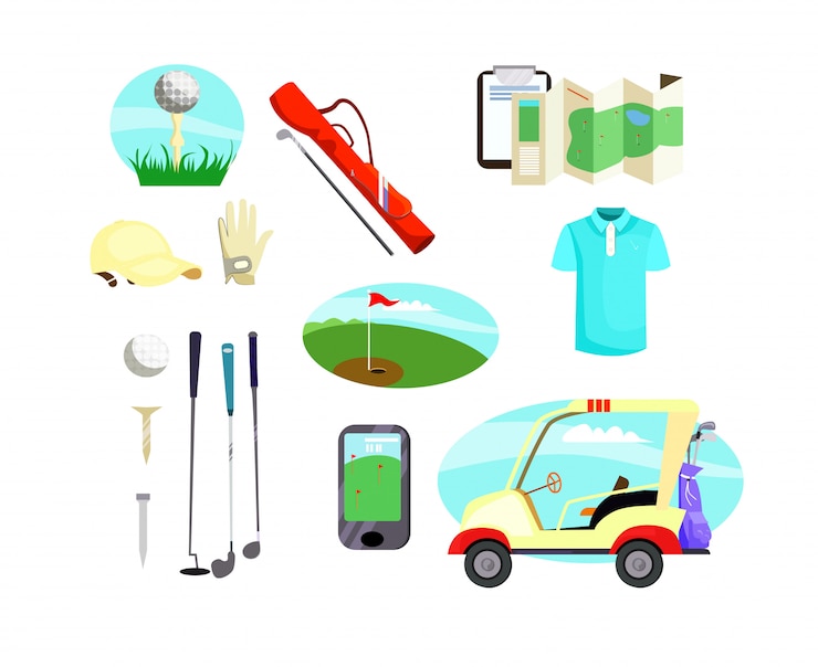 Vettore gratuito icone di attrezzature da golf