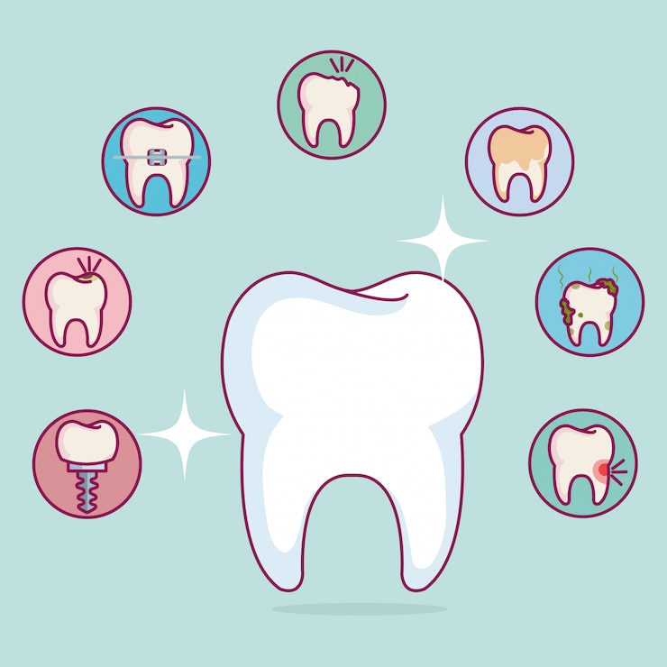 Vettore gratuito icone di set di cura dentale