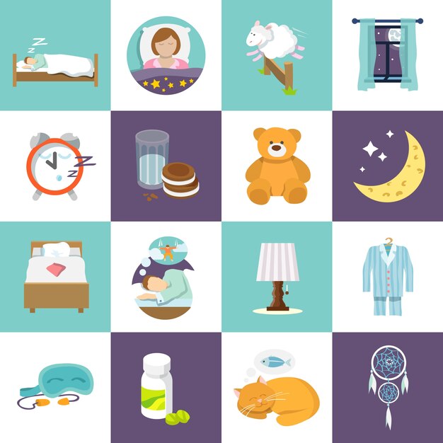 Icone di tempo di sonno impostare insieme con la maschera di allarme della base di letto isolato illustrazione vettoriale.