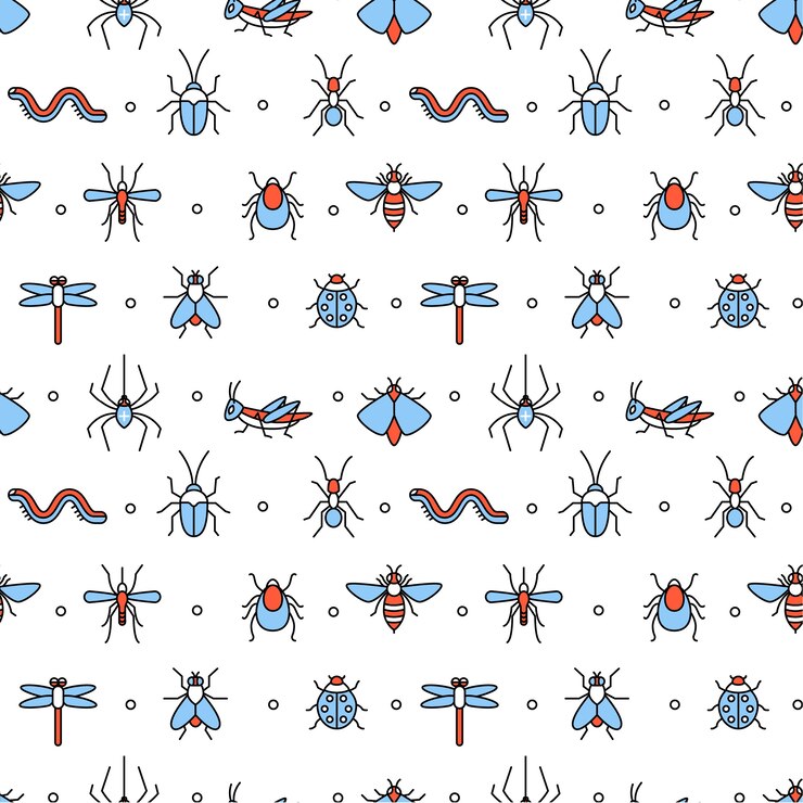 Vettore gratuito icone insetti quadrati senza soluzione di pattern