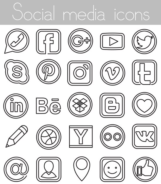 Icone lineari di social media