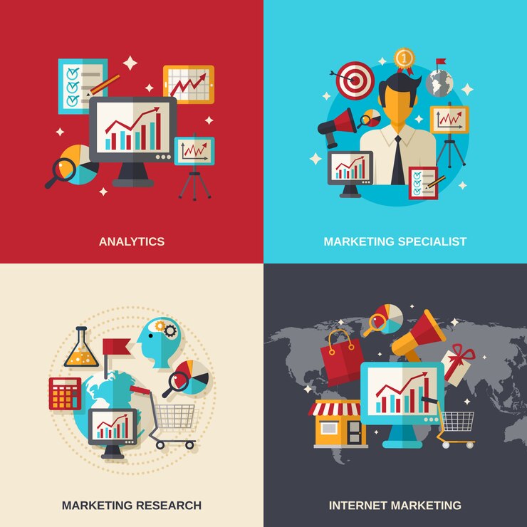 Vettore gratuito icone piane di marketing