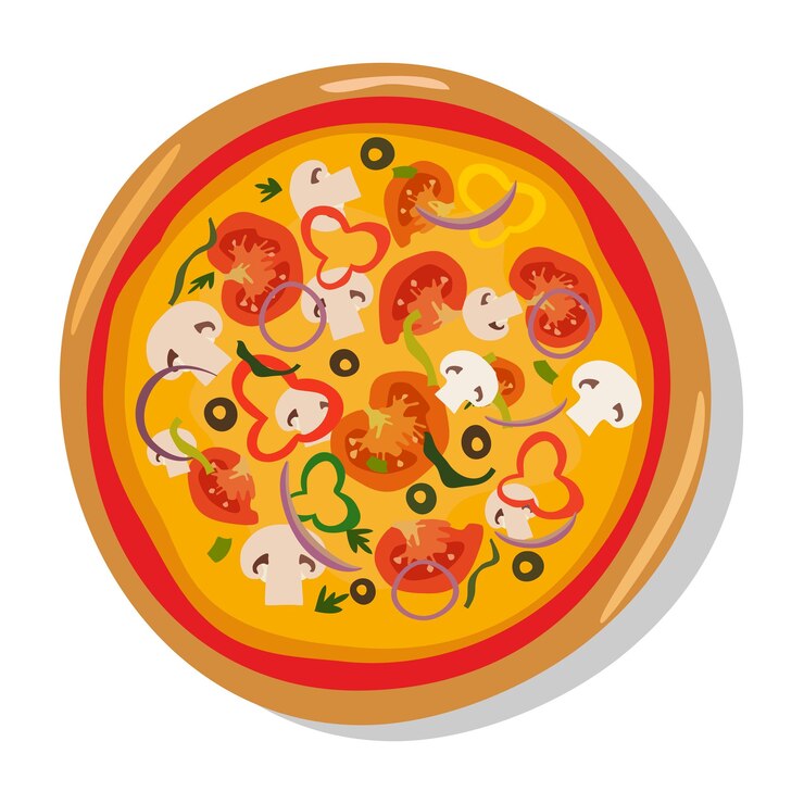 Vettore gratuito icone piatte di pizza calda isolate su pepperoni bianchi vector