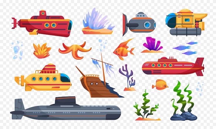 Vettore gratuito icone sottomarine set trasparente con simboli panoramici sottomarini illustrazione vettoriale isolata realistica