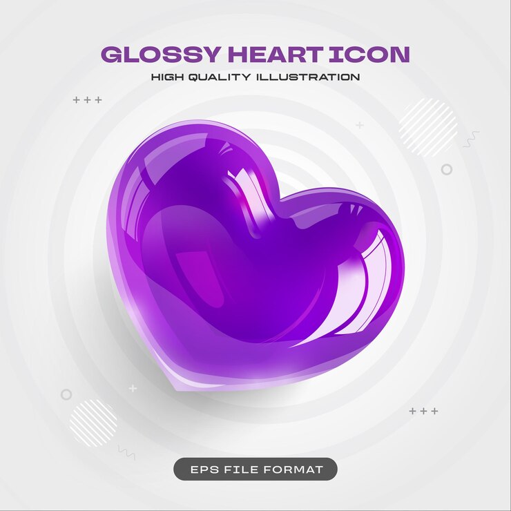 Vettore gratuito iconica di cuore lucido viola 3d render illustration
