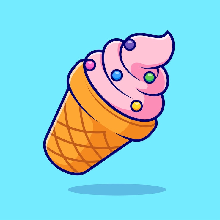 Vettore gratuito iconica vettoriale di cartoni animati a cono di gelato illustrazione di icona di cibo dolce vettore piatto isolato