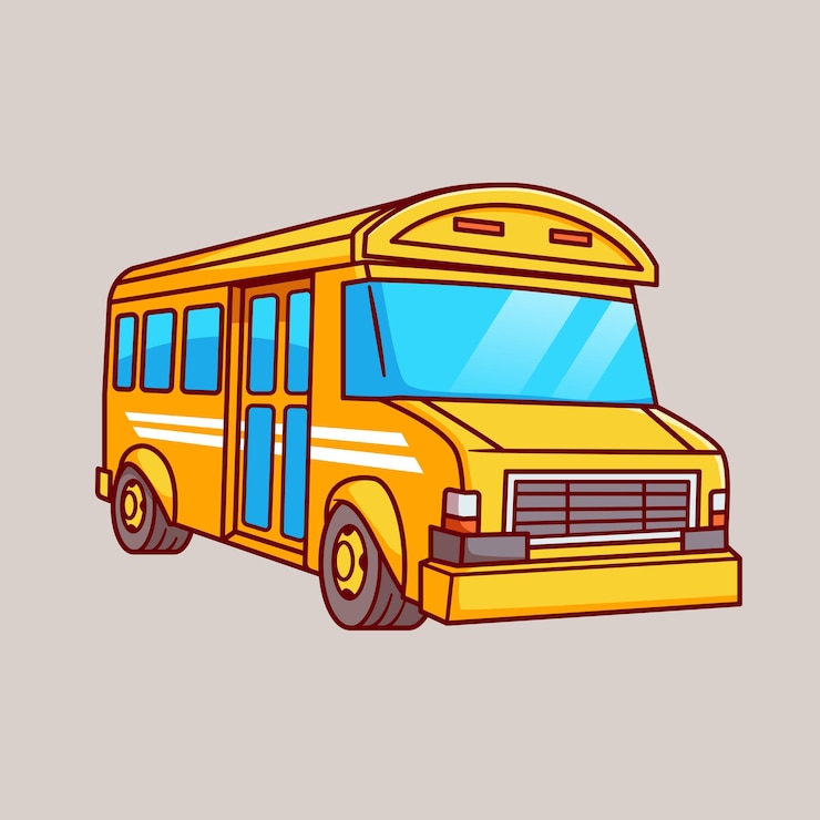 Vettore gratuito iconica vettoriale di cartoni animati per autobus scolastici illustrazione iconica educativa di trasporto iconica piatta isolata