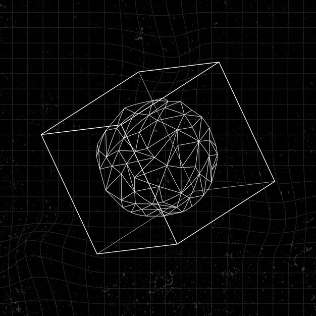 Icosaedro 3D in un cubo su uno sfondo nero vettore