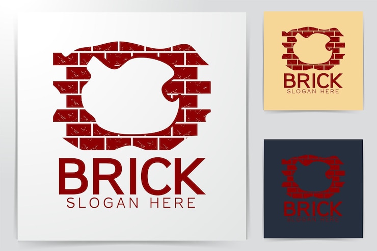 Vettore gratuito idee per il logo in mattoni rossi. design del logo di ispirazione. illustrazione di vettore del modello. isolato su sfondo bianco