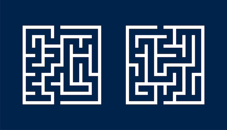 Vettore gratuito il banner del modello quadrato del gioco del labirinto scopre il percorso nascosto