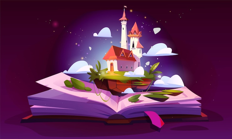 Vettore gratuito il castello delle favole sulle pagine aperte del libro