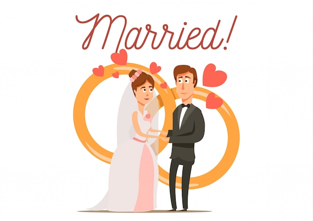 Il divorzio di matrimonio ha messo il fondo piano con i caratteri della sposa e dello sposo di recente coppia con le fedi nuziali