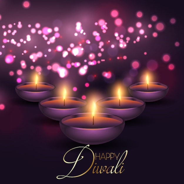 Il fondo di Diwali con le lampade su un bokeh accende il fondo