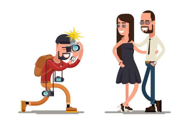 Il fotografo scatta una foto di una giovane coppia. Macchina fotografica del fotografo, persone del fotografo, fotografia del fotografo.