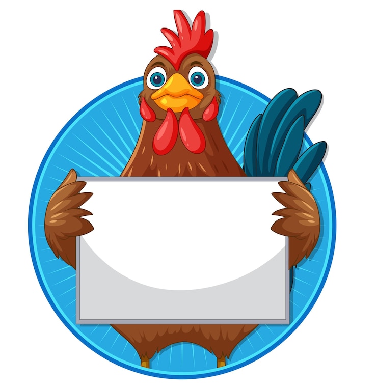 Vettore gratuito il gallo dei cartoni animati che tiene un cartello vuoto