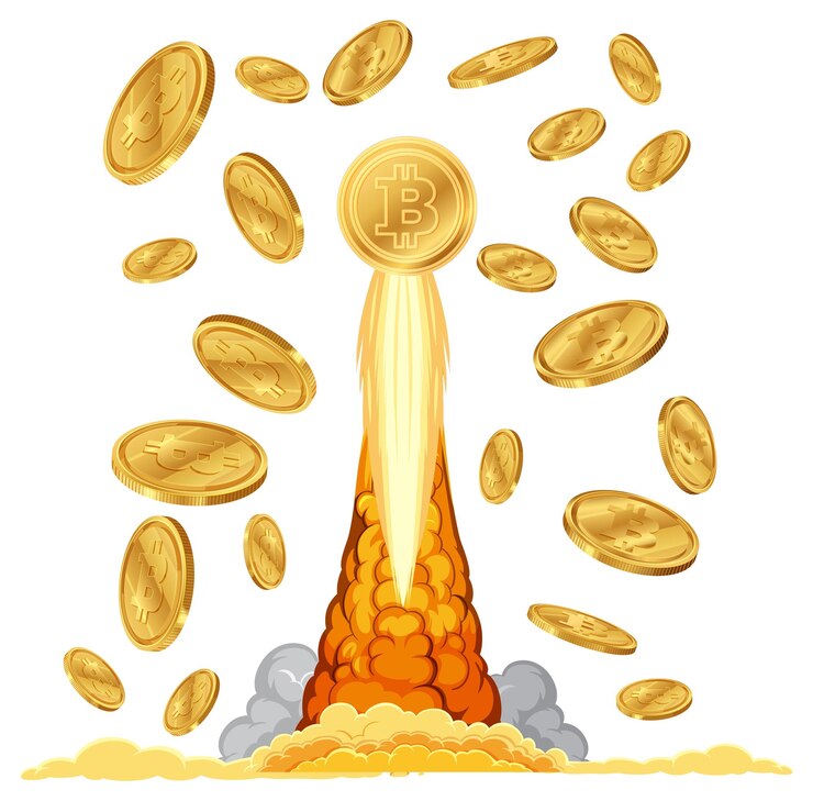 Vettore gratuito il lancio del razzo bitcoin verso nuovi altezze