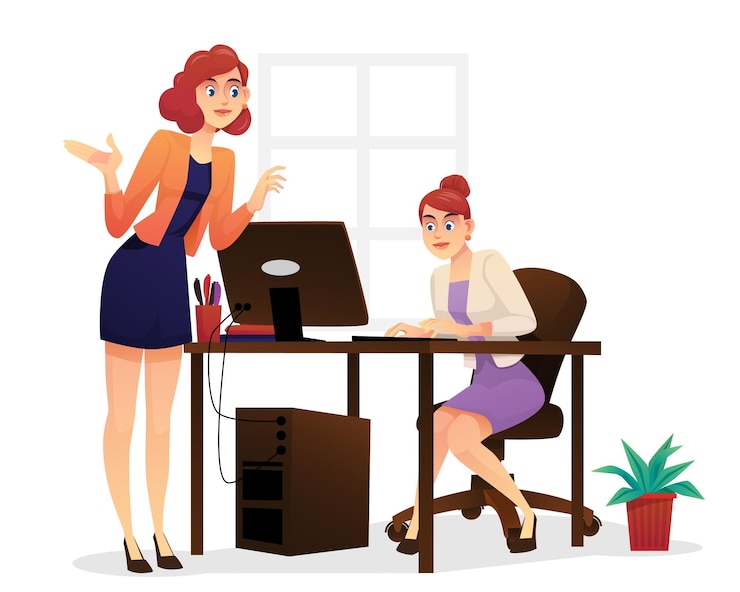 Vettore gratuito il personale di business professional fornisce consigli sui problemi di lavoro per i nuovi dipendenti