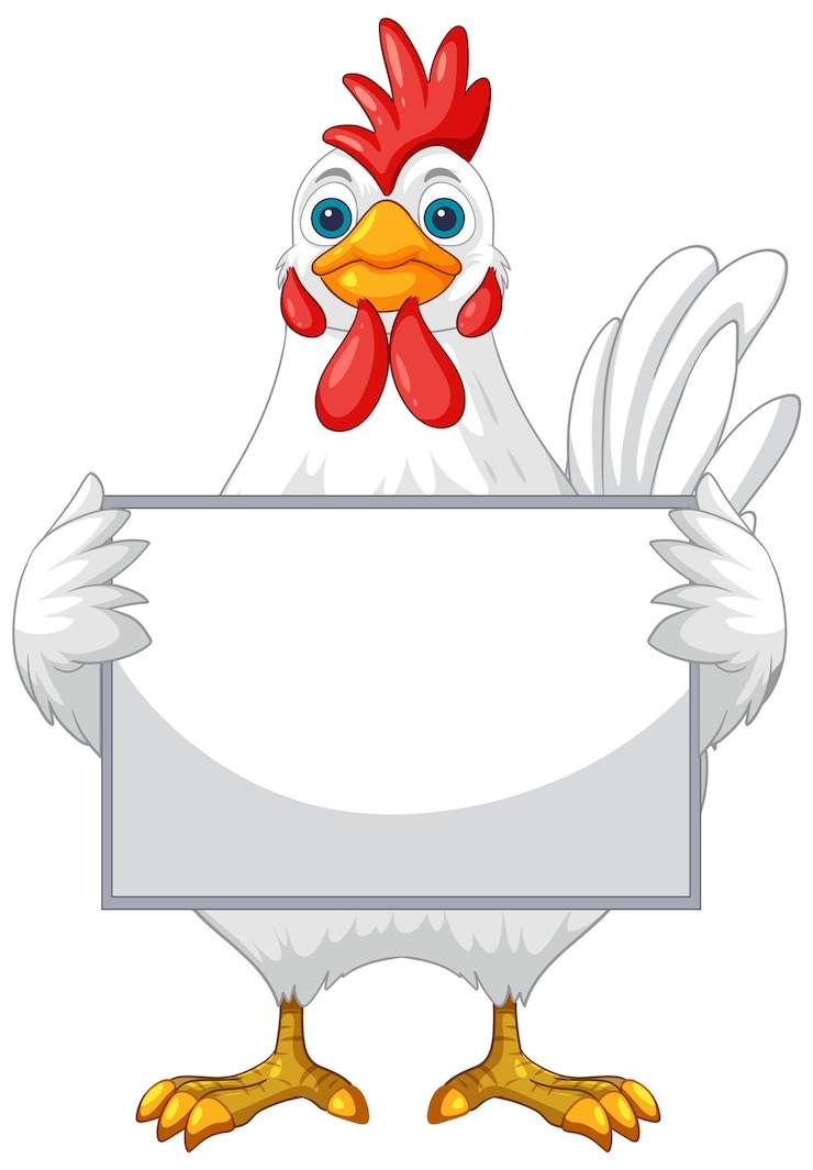 Vettore gratuito il pollo dei cartoni animati che tiene un cartello vuoto
